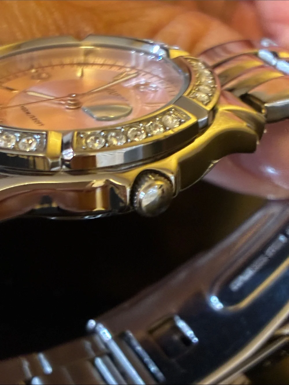 GUESS Silver Bracelet Watch with Pink Dial and Crystal Bezel-PARTS
